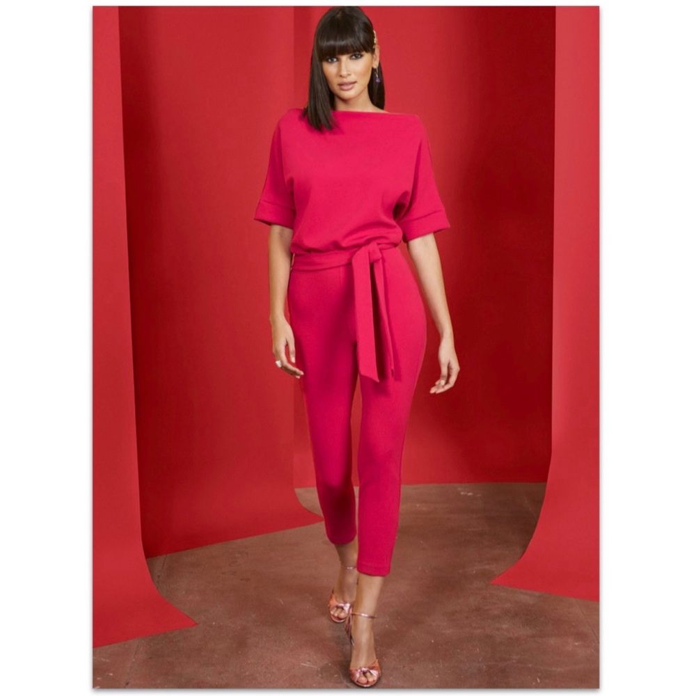 NY & Co. Hot Pink Madie Dolman 7th Ave Jumpsuit